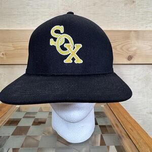 Chicago White Sox Hat Cap Fitted Mens Large Black Yellow MLB Baseball Pacific